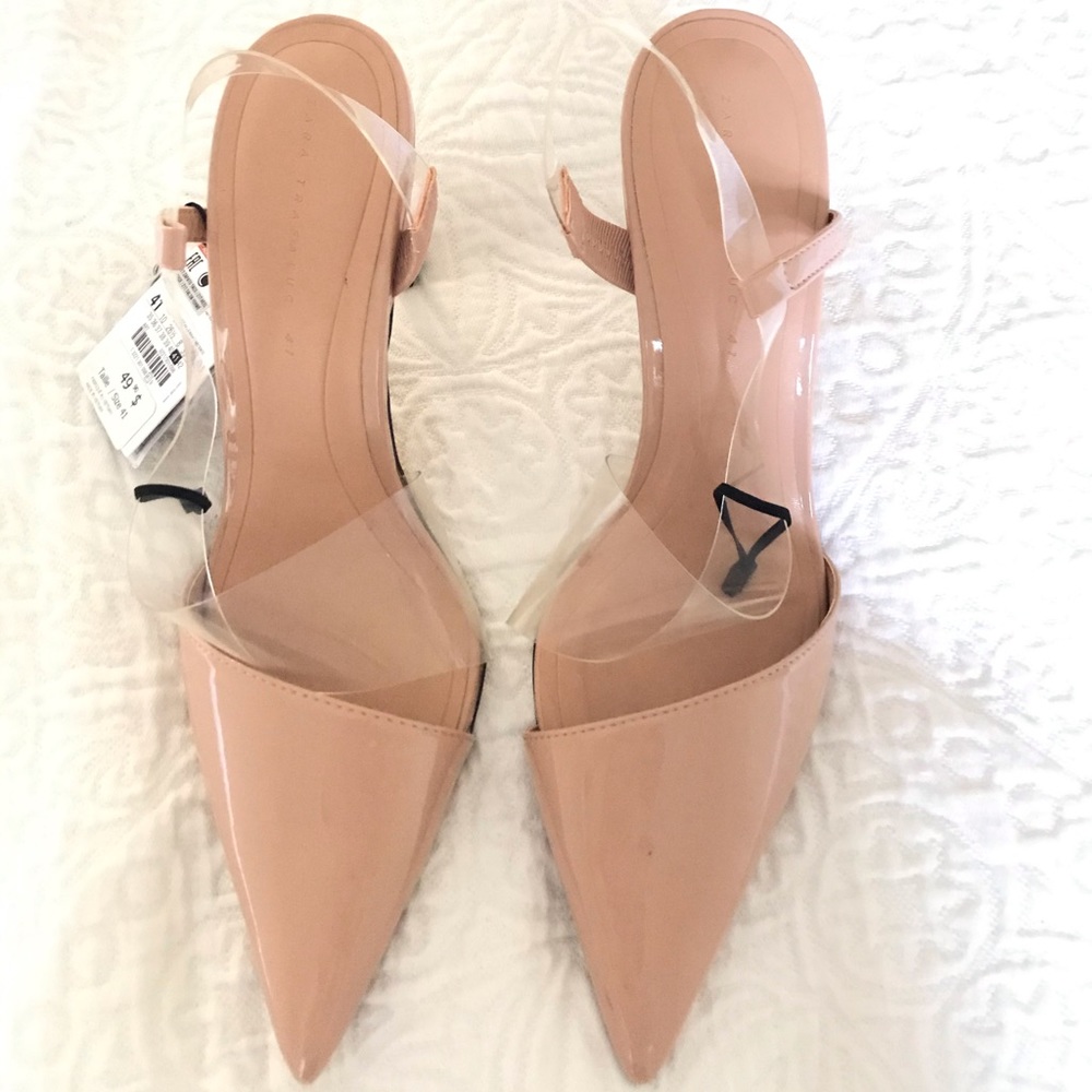 Zara Beige Heels with Clear Straps Across